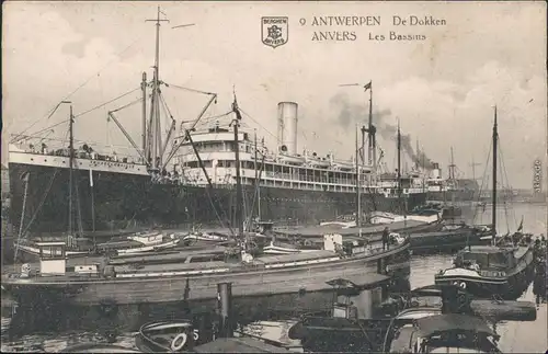 Ansichtskarte Antwerpen Anvers Hafen, Dampfer und Kähne 1913 