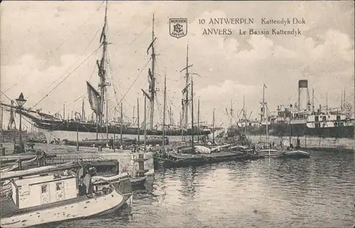 Antwerpen Anvers Le Bassin Kattendyk/Hafen, Dampfer u. Segelschiffe 1912 