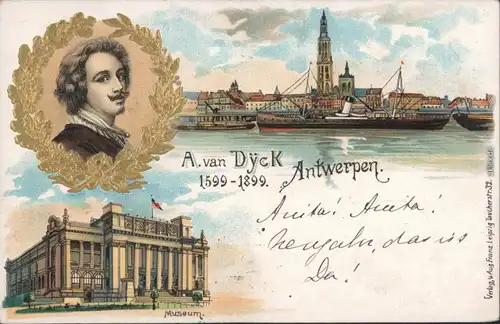 Ansichtskarte Antwerpen Anvers Hafen, Museum - A. van Dyck - Litho 4 1900