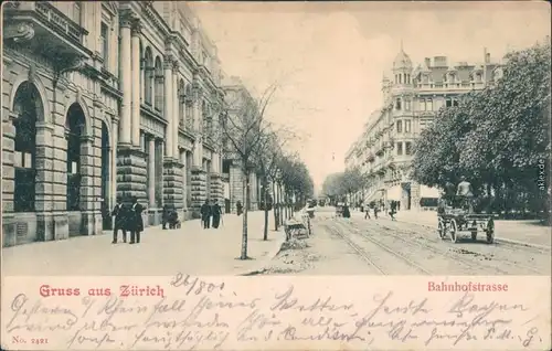 Ansichtskarte Zürich Partie in der Bahnhofstraße 1901 