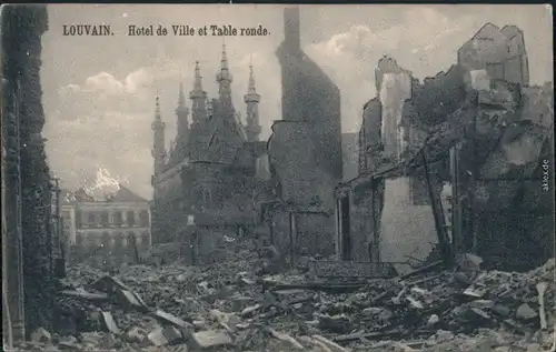 Löwen Louvain zerstört - 1.WK, Hotel de Ville et Table ronde 1919 