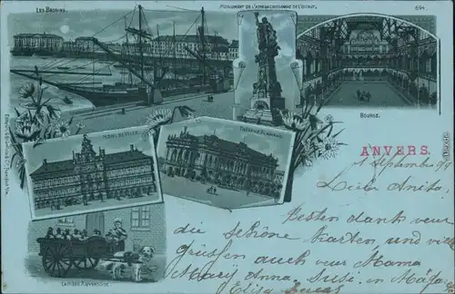 Ansichtskarte Antwerpen Anvers Litho, Hafen, Rathaus, Kurhaus xx 1899