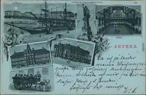 Ansichtskarte Antwerpen Anvers Litho, Hafen, Rathaus, Kurhaus 1899 