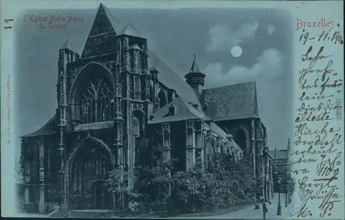 Brüssel Bruxelles Mondscheinlitho Eglise Notre Dame du Soblon 1900