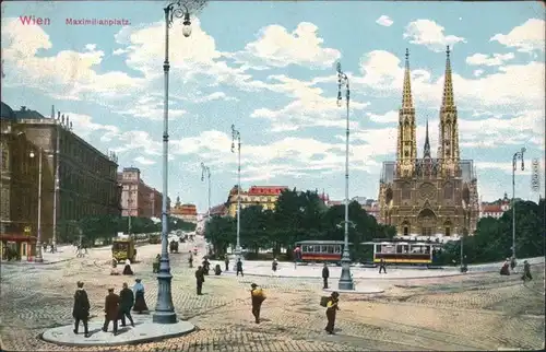 Ansichtskarte Wien Maximilianplatz, Straßenbahn 1914 