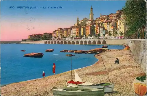 CPA Menton Mentoun/ Mentone Strand, Brücke, Kirche 1929