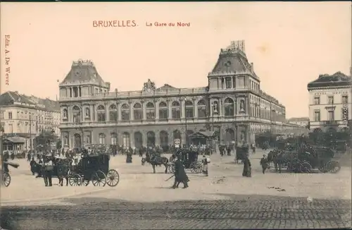 Ansichtskarte Brüssel Bruxelles Nordbahnhof Kutschen
 1915