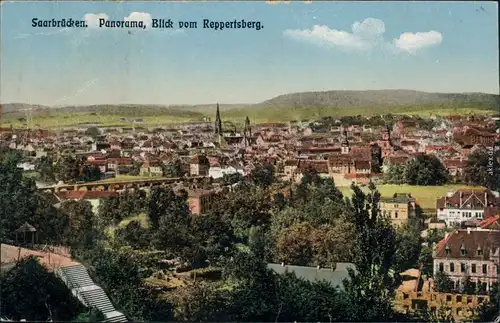 Ansichtskarte Saarbrücken Panorama, Blick vom Ruppertsberg 1914 