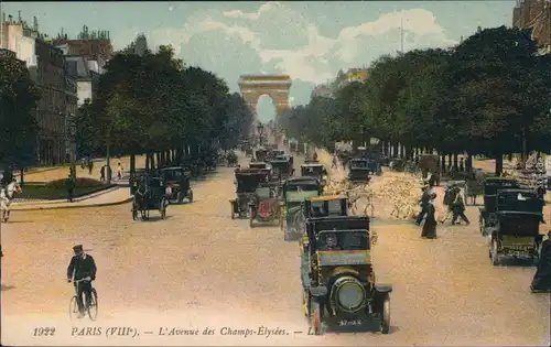 CPA Paris Autos Avenue des Champs-Elysées 1922 