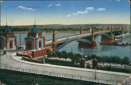 Ansichtskarte Mainz Rheinbrücke - Straßenbrücke 1910