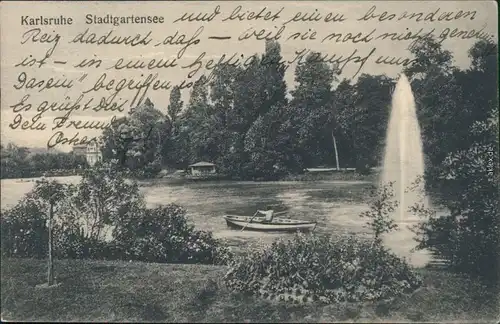 Ansichtskarte Karlsruhe Stadtgartensee 1910