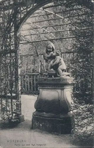 Ansichtskarte Würzburg Kgl. Hofgarten mit Statue 1912