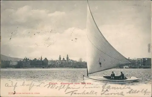 Ansichtskarte Zürich Alpenquay vom See, Segelboot 1903 