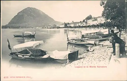 Ansichtskarte Lugano Promenade und Gondeln 1908 