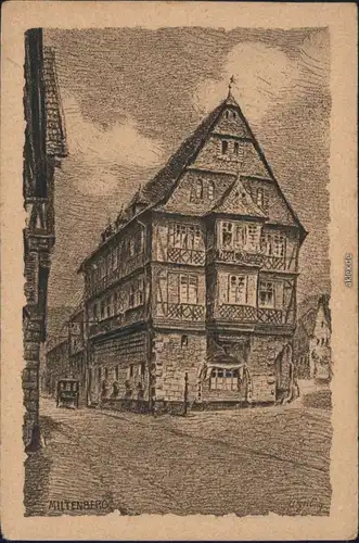 Miltenberg (Main) Federzeichnung - Künstlerkarte, Gasthaus zum Riesen 1924 