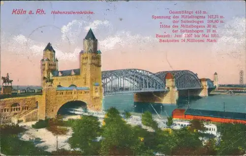 Ansichtskarte Köln Hohenzollernbrücke 1917