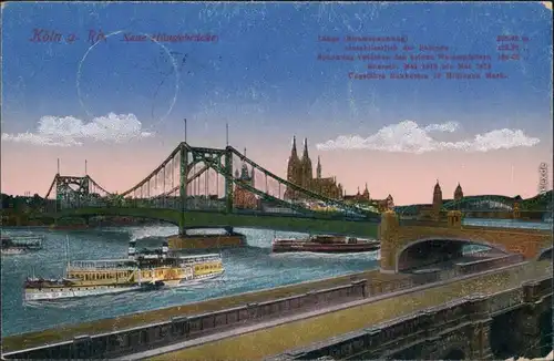 Ansichtskarte Köln Neue Schwebebrücke/Hängebrücke 1918