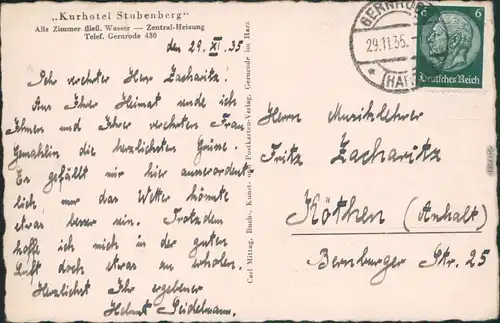 Ansichtskarte Gernrode-Quedlinburg Kurhotel Stubenberg 1935