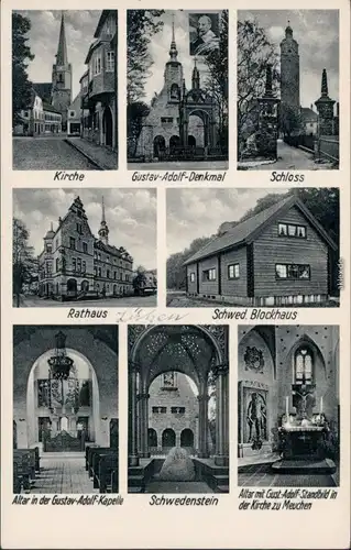 Lützen-Wiesengrund Kirche, Schloss, Rathaus, Denkmal, Schwedenstein 1936