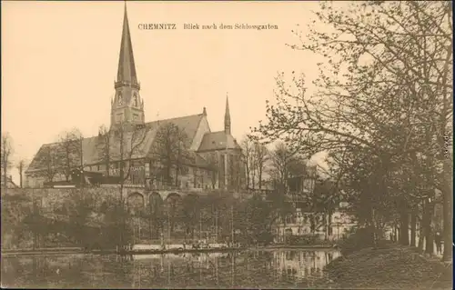 Ansichtskarte Chemnitz Karl-Marx-Stadt Schloßteich und -garten 1918