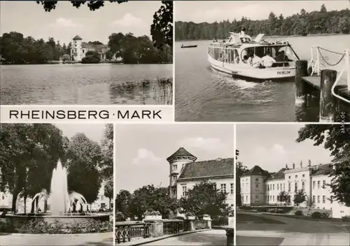 Ansichtskarte Rheinsberg (Mark) Schloss, See, Fähre, Brunnen, Park g1978