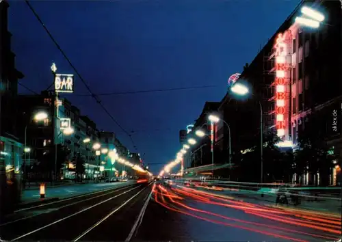 Warschau Warszawa Jerozolimskie-Allee/Aleje Jerozolimskie bei Nacht 1975