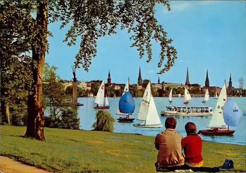 Ansichtskarte Hamburg Außenalster mit Stadtpanorama 1974