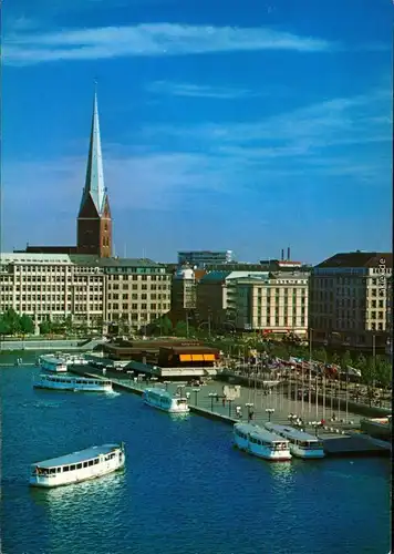 Hamburg Binnenalster, Jungfernstieg, Anleger, St. Petrikirche 1985