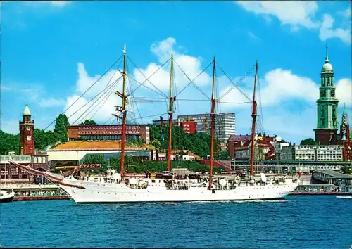 Ansichtskarte Hamburg Segelschulschiff an Landungsbrücken 1985
