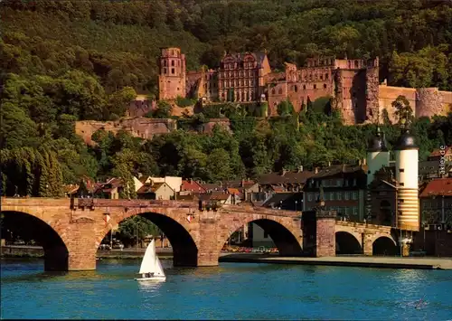 Ansichtskarte Heidelberg Alte Brücke und Heidelberger Schloss 1985