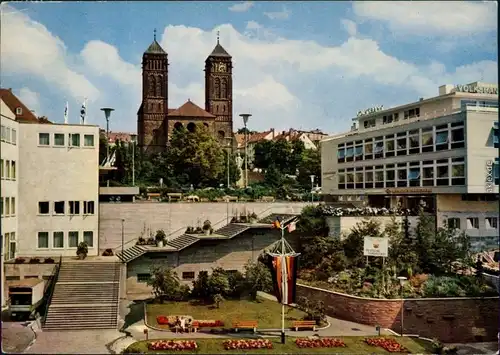 Ansichtskarte Pirmasens 1969/Rathausplatz und Pirminius-Kirche 1969