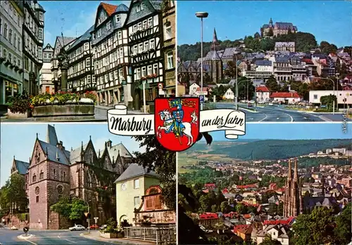 Marburg an der Lahn Brunnen, Straße, Schloss, Kirche, Panorama 1986