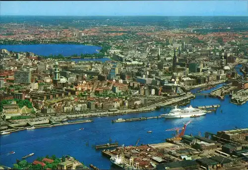 Ansichtskarte Hamburg Panorama vom Hafen Richtung Stadt 1985
