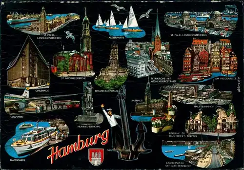 Hamburg Landungsbrücken, Alsterpartie, Petrikirche, Denkmal, Hafen, Rathaus 1968