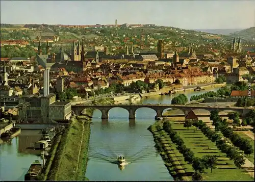 Ansichtskarte Würzburg Panorama-Ansicht mit Brücke, Main 1990