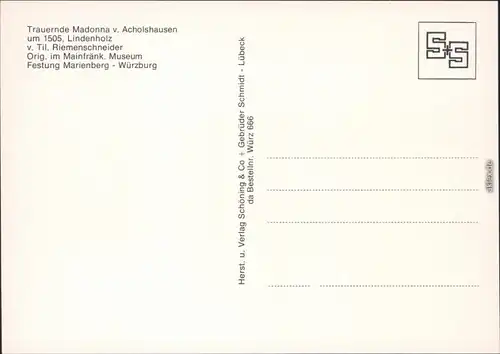 Würzburg Festung Marienberg: Trauernde Madonna v. Acholshausen 1985