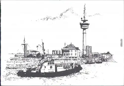 Ansichtskarte  Künstlerkarte - Boote im Hafen 1980