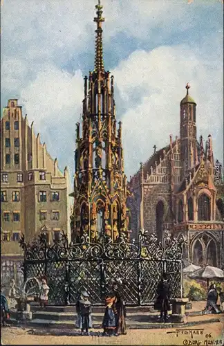 Ansichtskarte Nürnberg Schöner-Brunnen 1920