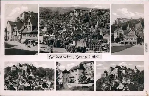 Ansichtskarte Heidenheim an der Brenz Panorama, Burg, Straße, Drogerie 1952