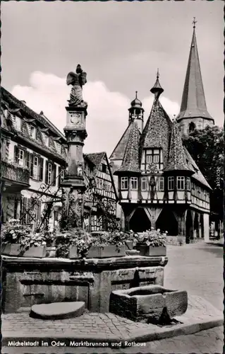Ansichtskarte Michelstadt Marktbrunnen und Rathaus 1956