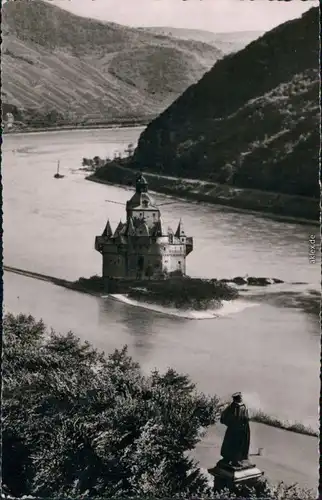 Ansichtskarte Kaub Blücherdenkmal und Pfalz 1955