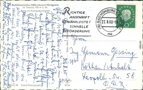 Ansichtskarte Königstein (Taunus) Burg Königstein 1960