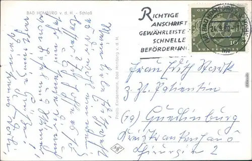 Ansichtskarte Bad Homburg vor der Höhe Kaiserliches Schloß 1960