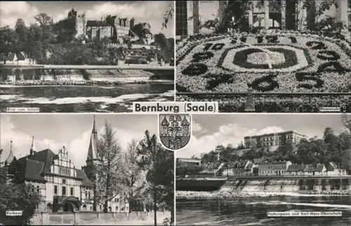 Bernburg (Saale) Schloß, Blumenuhr, Kurhaus, Fischergasse und Oberschule 1966