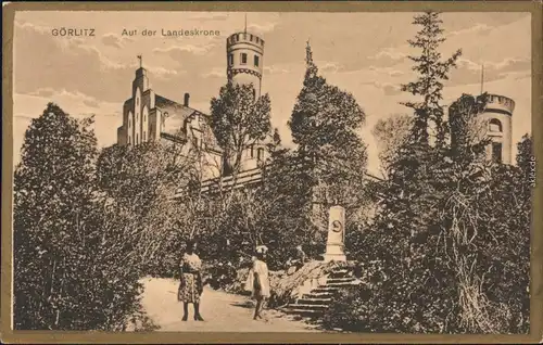 Görlitz Zgorzelec Künstlerkarte Goldrand - Denkmal - Landeskrone 1920 