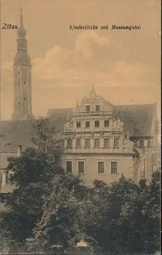 Ansichtskarte Zittau Museumsgiebel und Klosterkirche 1921 