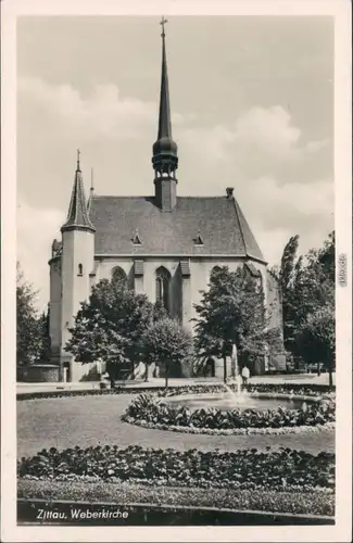 Ansichtskarte Zittau Anlagen, Springbrunnen - Wberkirche 1956 
