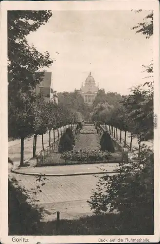 Ansichtskarte Zgorzelec Häuserzeile Straße - fernblick zur Ruhmeshalle 1924 