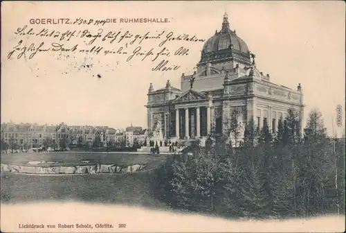 Zgorzelec Görlitz Ruhmeshalle Wohnhäuserzeile und Menschen auf der Treppe 1904