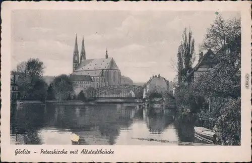 Ansichtskarte Görlitz Zgorzelec Peterskirche mit Altstadtbrücke 1943